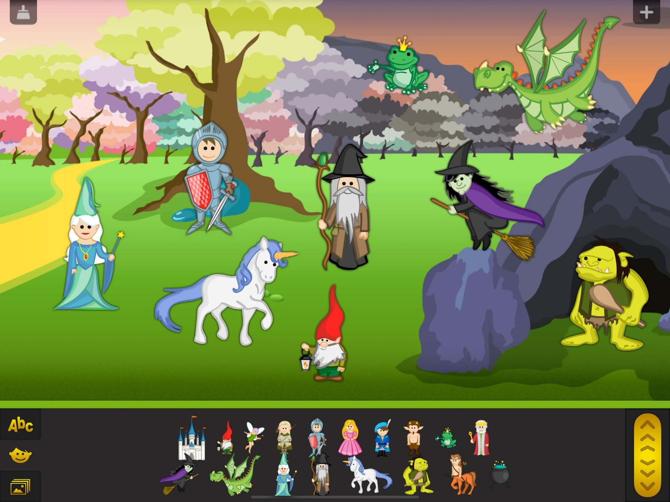 Sfondo con castello e personaggi delle fiabe