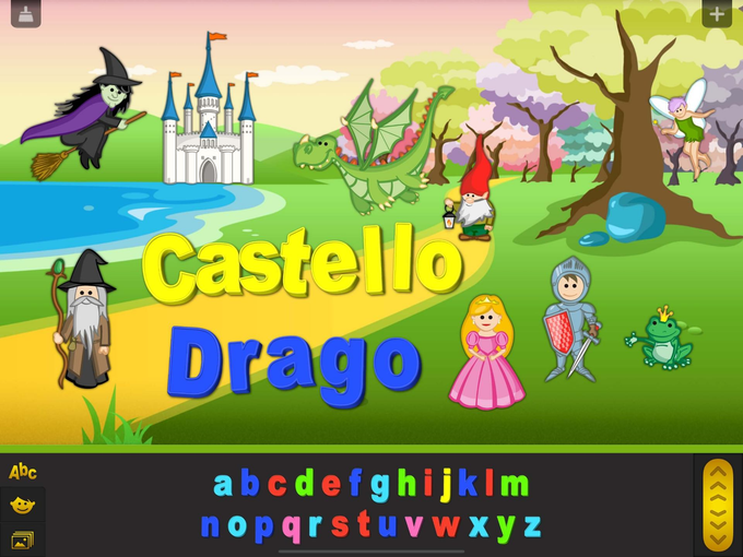 Sfondo con castello e personaggi delle fiabe